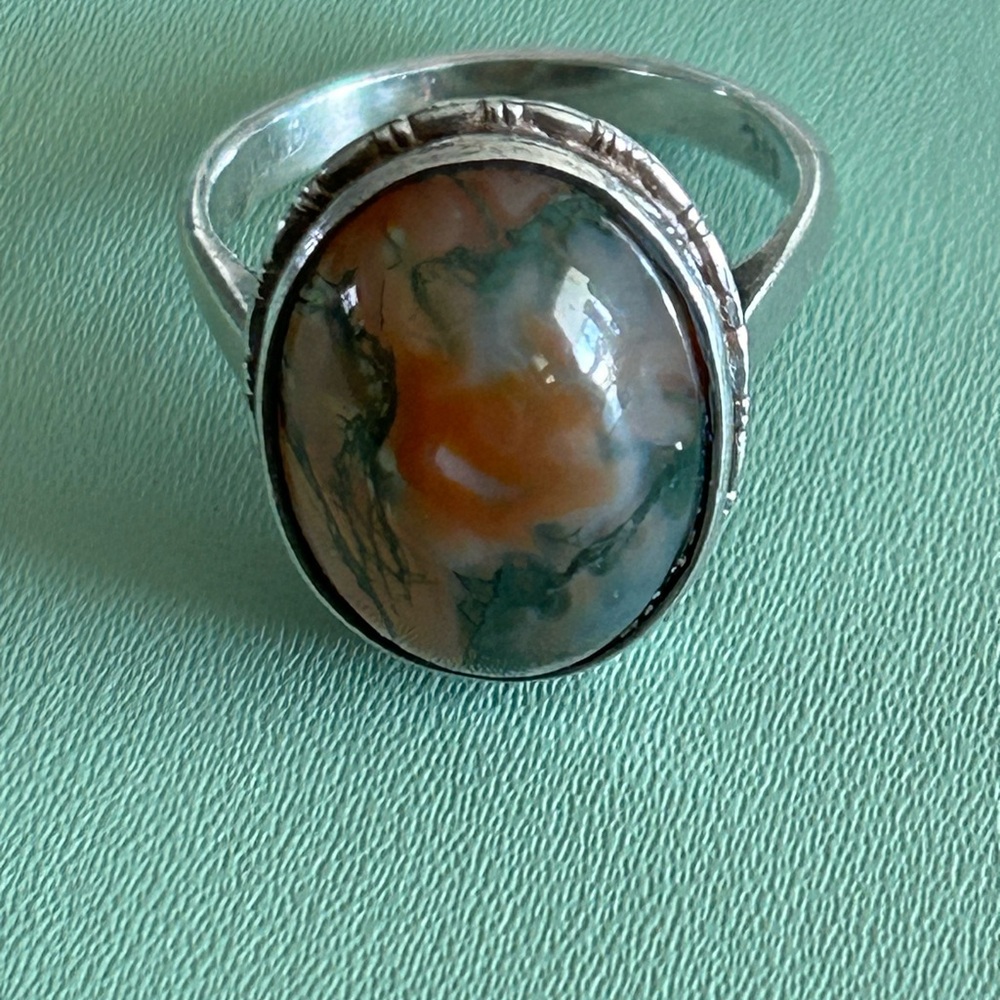 Moss Agate Ring 925 Silver 6.5 - Picture 2 of 9
